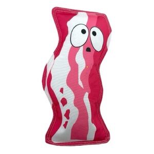 NWT Tuff Mutters Bacon Dog Toy Durable Plush Squeaky Pet Chew